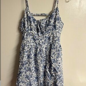 Garage Kira Cage Blue and White Back Romper Dress